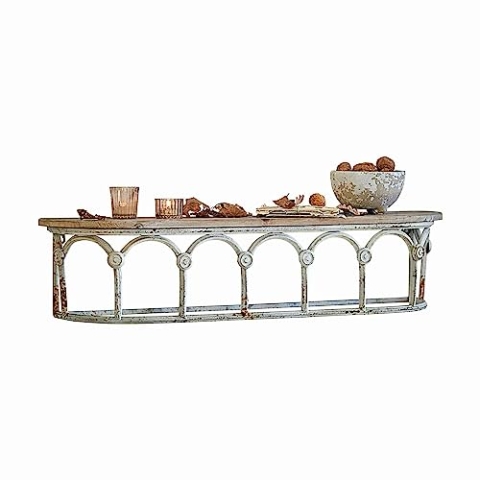 Loberon Wandregal Espèche, Echte Handarbeit, Historischer Look, Spannender Materialmix, mit Antik-Finish, Ablage, Eisen, Tannenholz, antikweiß/braun