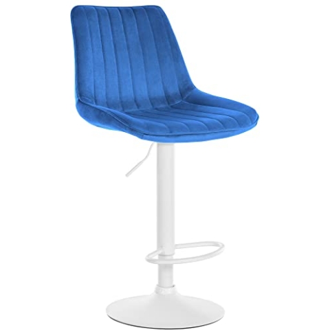 CLP Barhocker Toni Samt | Höhenverstellbarer Thekenhocker mit Rückenlehne | Barstuhl mit Metallgestell, Farbe:blau, Gestell Farbe:weiß