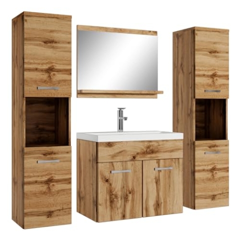 Badplaats B.V. Badezimmer Badmöbel Set Montreal XL 60cm Waschbecken Eiche - Unterschrank Hochschrank Waschtisch Möbel