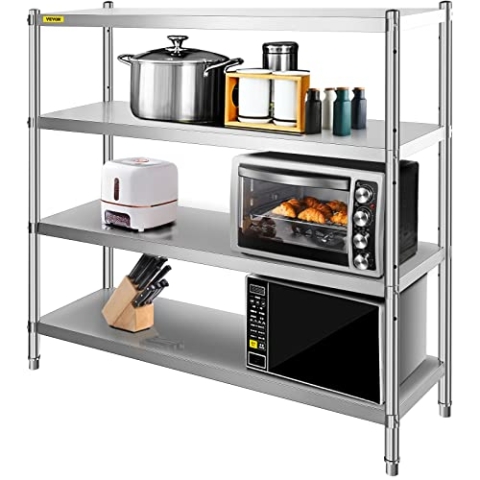 VEVOR 4-stufiges Edelstahlregal, 180 x 45 x 150 cm Lagerregal, Robustes Lagerregal, Küchenregale Garagenregal 600 kg Gesamtkapazität mit Verstellbarer Höhe