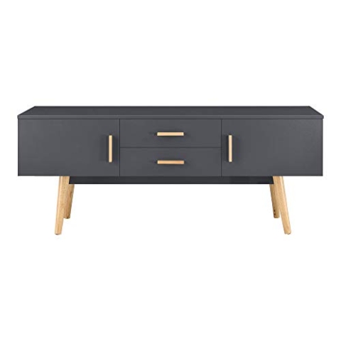 [en.casa] Fernsehtisch 140 x 40 x 56 cm TV Board mit 2 Schranktüren und 2 Schubladen Lowboard Kommode Dunkelgrau