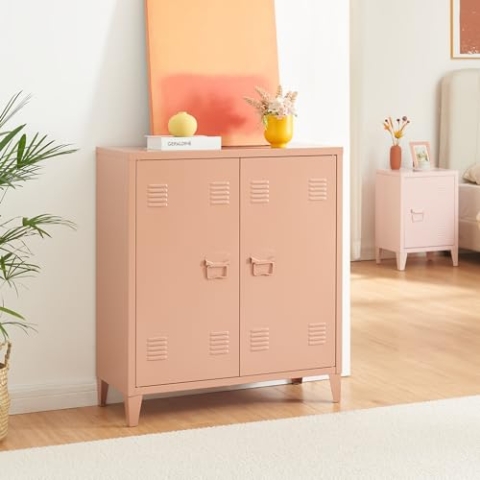 [en.casa] Metallschrank Oripää Wohnzimmerschrank 90 x 80 x 33 cm Aktenschrank Werkstattschrank mit 2 Türen und Einer höhenverstellbaren Ablage Hellbraun