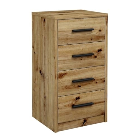 MATKAM Kommode Bodo 4S mit Vier Schubladen, H/B/T 75 x 40 x 35 cm, Griffe in Metall-Optik, Führungsschienen aus Metall (Artisan Eiche)