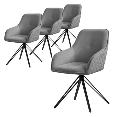 ML-Design Esszimmerstühle drehbar 4er Set, Textil Webstoff, Grau, Wohnzimmerstuhl mit Armlehne/Rückenlehne, 360° Drehstuhl, Polsterstuhl mit Metallbeine, Ergonomische Sessel, Küchenstuhl Loungesessel