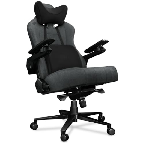 YUMISU Gaming Stuhl 2049 Rückenlehne und Sitz aus Kaltschaum Verstärkte Stahlkonstruktion Höhenverstellbar bis 150kg Belastbar Stoff GRAU/SCHWARZ