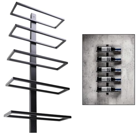 Catrinaz® - Weinregal zur Wandmontage – Weinregal – Schwarz matt – Wandhalterung – hochwertiger Stahl – 5 Flaschen – Modern/Industrie…, WinerackS5