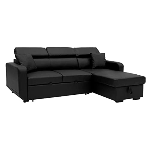 Happy Garden Ecksofa, umwandelbar, Warren, 3-Sitzer, schwarzes Kunstleder