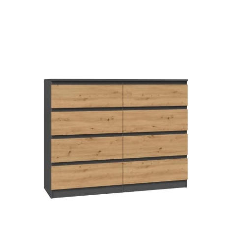 CDF Kommode Malwa M8 120 | Farbe: Anthrazit - Eiche Artisan | Schrank für Dokumente, Kleinigkeiten | Ideal für Wohnzimmer, Schlafzimmer, Kinderzimmer, Jugendzimmer und Büro | 8 geräumige Schubladen