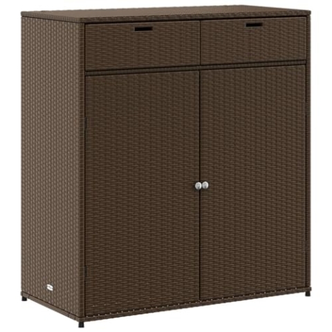 vidaXL Gartenschrank, Geräteschrank mit viel Stauraum, Beistellschrank Schrank mit Türen, Balkonschrank Terrassenschrank, Braun Poly Rattan