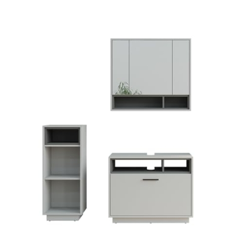Vicco Badmöbel-Set Beatrice, Grau/Anthrazit, 3 Teile mit Midischrank