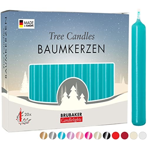 BRUBAKER 100er Pack Baumkerzen Wachs - Weihnachtskerzen Pyramidenkerzen Christbaumkerzen - Türkis