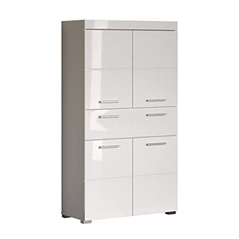 trendteam smart living - Amanda - Hochschrank - Weiß Hochglanz - Badezimmerschrank breit mit 4 höhenverstellbaren Einlegeböden - (BxHxT) 73 x 130 x 31 cm - 4 Fächer und eine große Schublade