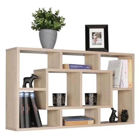 Wohnling Wandregal Paola Sonoma 85 x 47,5 x 16 cm MDF-Holz Hängeregal modern, Design Wandboard freischwebend, Holzregal offen zum Hängen