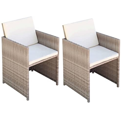 vidaXL 2X Gartenstuhl mit Auflagen Kissen Gartensessel Stuhl Sessel Stühle Balkonstuhl Gartenmöbel Essstuhl Rattanstuhl Poly Rattan Beige