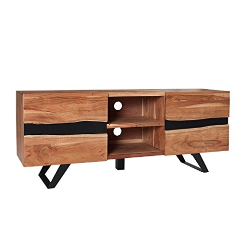 invicta INTERIOR Massives TV Board Amazonas 160cm Akazie Baumkante Metall schwarz Massivholz Fernsehschrank Wohnzimmerschrank TV-Schrank