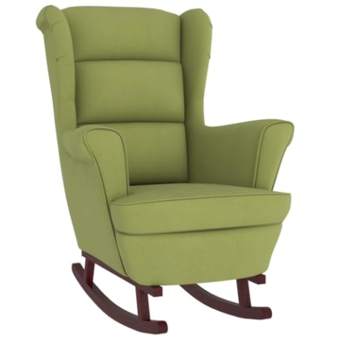 vidaXL Schaukelstuhl mit Massivholz-Gummibeinen Relaxstuhl Schaukelsessel Schwingsessel Relaxsessel Schwingstuhl Polstersessel Sessel Hellgrün Samt