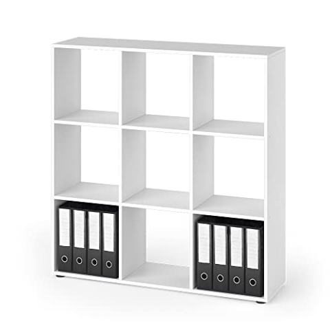 Vicco Raumteiler Nove, stehendes Bücherregal, Weiß, 104 x 108 cm mit 2 Faltboxen