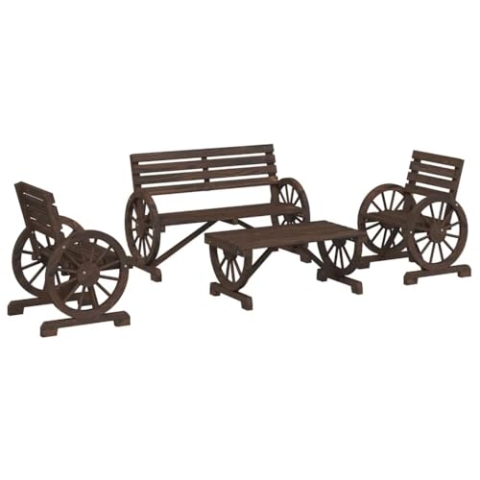 vidaXL Garten Lounge Set 4-TLG., Sitzgruppe mit Wagenräder-Design, Tisch für Garten Terrasse, Gartenmöbel, Landhausstil, Massivholz Tanne