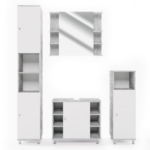 Vicco Badmöbel-Set Fynn, Badezimmerschrank-Set, Beton/Weiß, 4 Teile