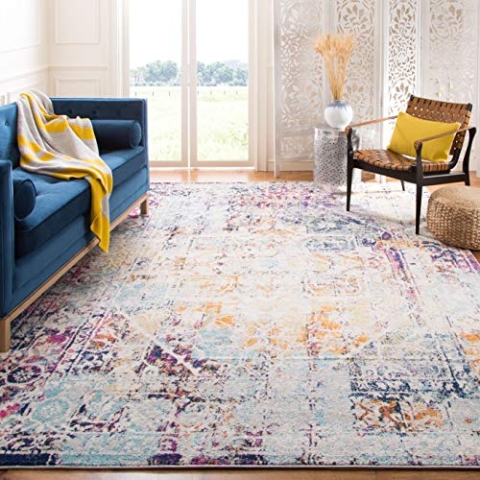 SAFAVIEH Traditionell Teppich für Wohnzimmer, Esszimmer, Schlafzimmer - Madison Collection, Kurzer Flor, Elfenbein und Aqua, 91 X 152 cm
