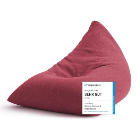 Lumaland Gaming Sitzsack & Bodenkissen | XXL Beanbag in Triangle Form | 150x100x100cm & 370l Volumen | Waschbarer & Robuster Bezug | Ideal als Sessel & Sofa verwendbar | Leichtes Sitzkissen [Rot]