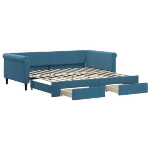 vidaXL Tagesbett, Ausziehbar Schlafsofa mit Schubladen, Bettsofa Gästebett für Schlafzimmer Wohnzimmer, Sofa Bett Ausziehbett, Blau 100x200 cm Samt