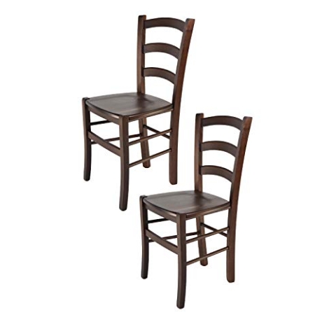 t m c s Tommychairs - 2er Set Stühle Venice für Küche und Esszimmer, robuste Struktur aus lackiertem Buchenholz im Farbton Dunkles Nussbraun und Sitzfläche aus Holz