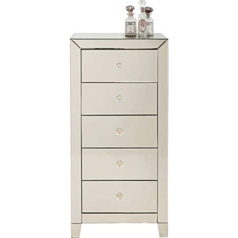 Kare Design Highboard Luxury Pearl, 5 Schubladen, Verspiegelt, Glamour, Glasgriffe, Hochkommode, Flur, Wohnzimmer, Schlafzimmer, 110x49x41 cm (H/B/T)