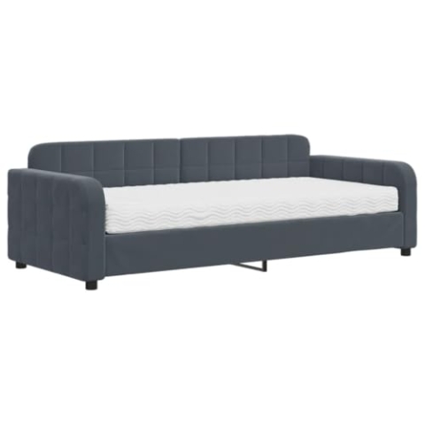 vidaXL Tagesbett, Schlafsofa mit Matratze, Bettsofa Gästebett mit Lattenrost, Sofa Bett für Schlafzimmer Wohnzimmer, Dunkelgrau 90x200 cm Samt