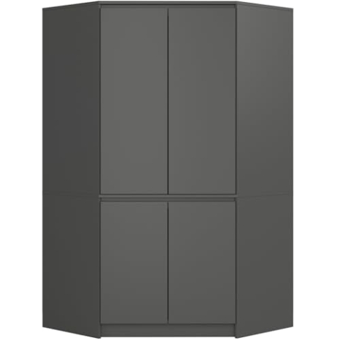 AKORD Eckkleiderschrank S100 100 cm | mit 4 Türen | Geräumiger Innenraum | Platzsparende Aufbewahrung | B100 x H180 x T50 cm | Gewicht 101,20 kg | Graphitgrau/Graphitgrau