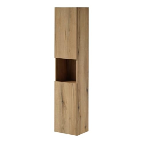 [en.casa] Badezimmerschrank Skelbolu Bad-Hochschrank mit 2 Türen 140 x 30 x 25 cm Aufbewahrungsschrank für Wandmontage Badmöbel Coast Evoke Oak Eichenoptik