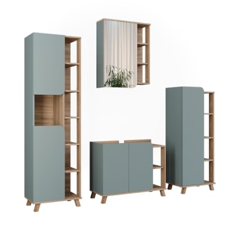 Vicco Badmöbel-Set Karen, Sonoma/Blau, 4 Teile