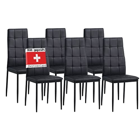 Albatros Esszimmerstühle 6er Set Rimini, Schwarz - Edles Italienisches Design, Kunstleder-Bezug, bequemer Polsterstuhl - Moderner Küchenstuhl, Stuhl Esszimmer oder Esstisch Stuhl
