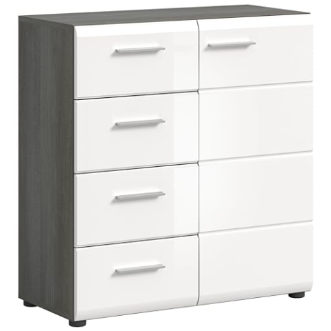 xonox.Home Garderobe Salsa Kommode Schrank Front weiß Hochglanz MDF TZ Korpus rauchsilber Nb.ca.75x85x37 cm