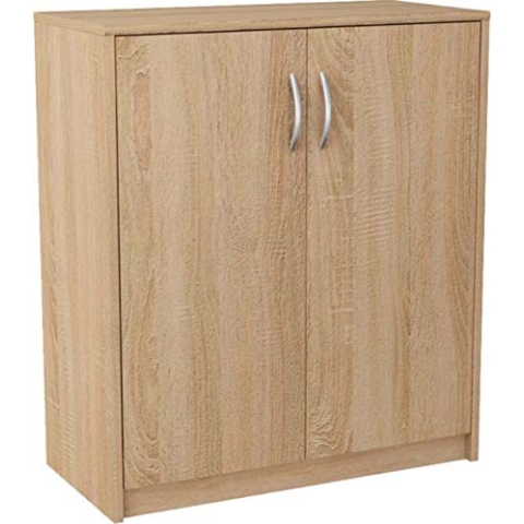 MATKAM Kommode 2-türig H B T 85 x 74 x 35 cm EIN Innenregal aus Holzwerkstoff Griffe in satinierter Metall-Optik Scharniere aus Metall (Sonoma Eiche)