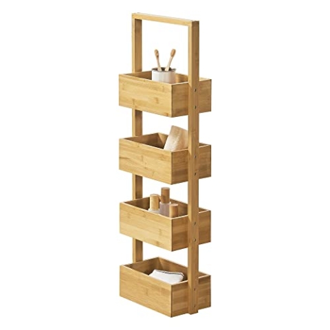 [en.casa] Badregal Bardu mit 4 Ablagefächer Bambus Regal Standregal Haushaltsregal 28x16x88cm Natur