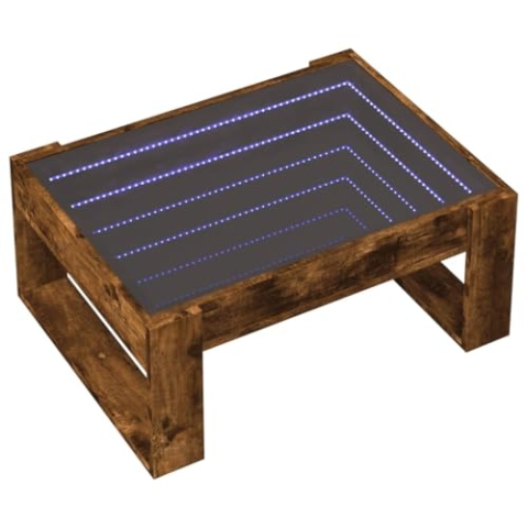 vidaXL Couchtisch, Beistelltisch mit Infinity-LED, Sofatisch Kaffeetisch für Wohnzimmer, Teetisch Wohnzimmertisch, Räuchereiche Holzwerkstoff Glas