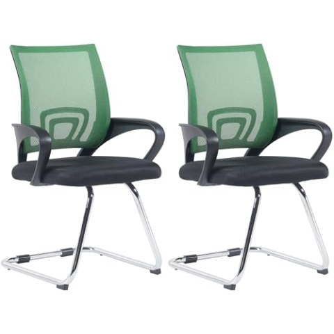 CLP 2er Set Freischwinger Eureka I Polsterstuhl mit Stoffbezug I Rückenlehne mit Netzbezug I Esszimmerstuhl mit Metallgestell, Farbe:grün