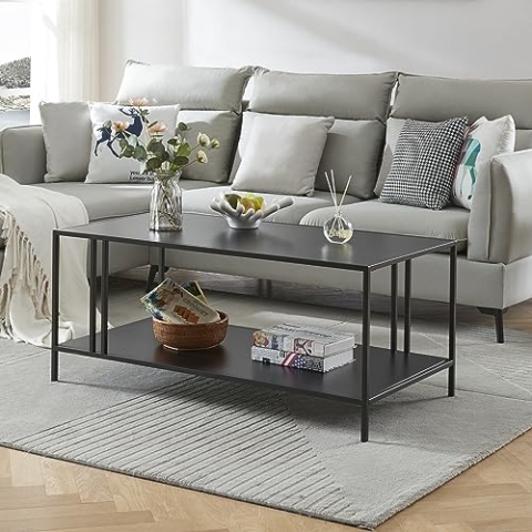 [en.casa] Couchtisch Kumlinge Beistelltisch 47 x 110 x 55 cm mit Ablage Wohnzimmertisch eckig Sofatisch Metall Kaffeetisch Schwarz