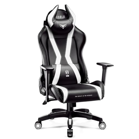 Diablo Gaming Stuhl X-Horn 2.0 Bürostuhl Gamer Chair Schreibtischstuhl 3D Armlehnen Ergonomisches Design Nacken/- Lendenkissen Kunstleder Wippfunktion Schwarz-Weiß King (XL)