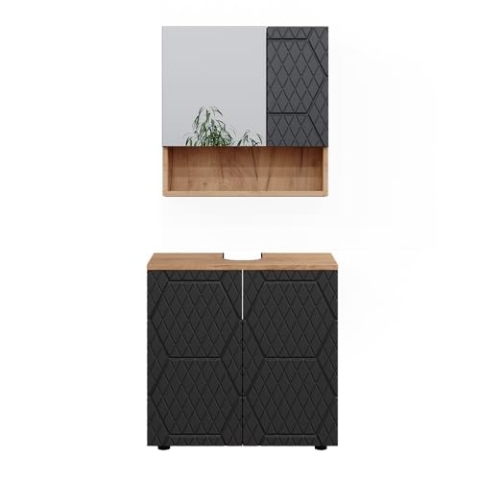 Vicco Badmöbel-Set Irma, Goldkraft Eiche/Anthrazit, 2 Teile, Unterschrank 60 cm