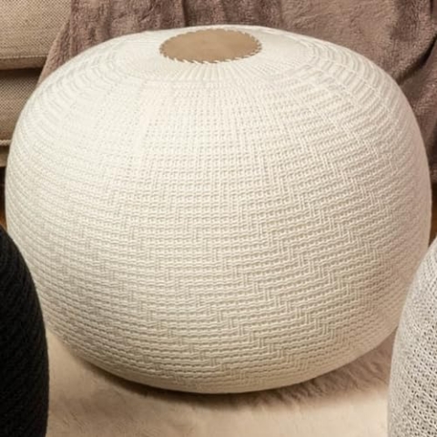 ENGLISH HOME Pouf Hocker, Rund Sitzpouf, Sitzhocker, Sitzpuff, Fußhocker, Strick Puff Hocker für Wohnzimmer, Schlafzimmer, Strickhocker Pouf, 37 x 50 cm, Ekru