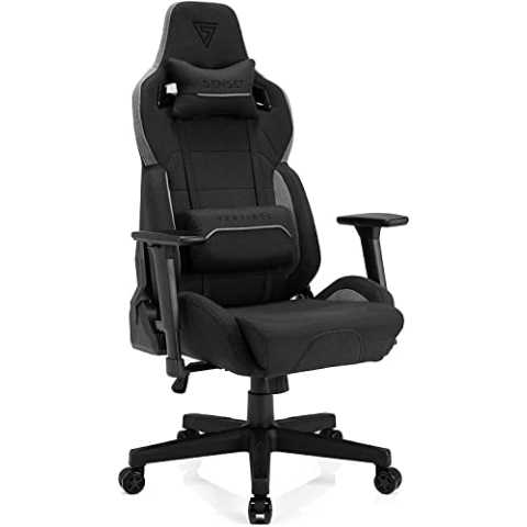 SENSE7 Gaming Stoff Sentinel Bürostuhl Zocker Gamer Ergonomischer Stuhl Armlehne Einteiliger Stahlrahmen Einstellbarer Neigungswinkel Schwarz-Grau, 40-48 x 72x59, 5902659841391
