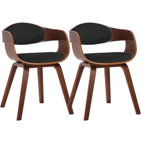 CLP 2er Set Retrostühle Kingston mit Stoffbezug und umlaufender Rückenlehne I Lehnstühle mit Polsterung und Holzgestell, Farbe:walnuss/schwarz, Gestell Farbe:walnuss