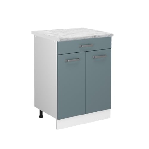 Vicco Schubladenschrank R-Line, Schubladenschrank für die Küche, Blau-Grau, 60 cm AP Marmor