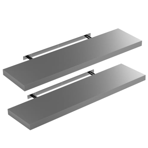 Casaria® 2X Wandregal Holz Grau Hängeregal mit Halterung 15kg Tragkraft Küche Wohnzimmer Flur Schweberegal Bücherregal Regalbrett Schwebend Matt 90cm