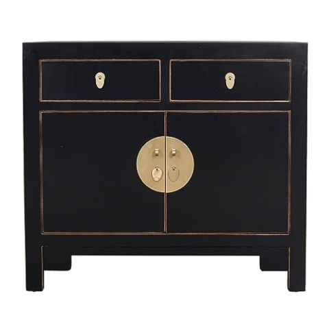 Fine Asianliving Chinesischer Schrank Onyx Schwarz - Orientique Sammlung B90xT40xH80cm China Chinesischer Schrank Chinesischer Hochzeitsschrank Orientalische Möbel Asiatische
