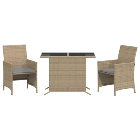 vidaXL Bistro Set mit Kissen 3-TLG., Gartenmöbel Gartengarnitur, Sitzgruppe Bistroset Balkonset, Garten Terrasse Balkon Möbel Garnitur, Beigemischung Poly Rattan