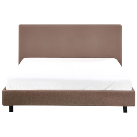 Beliani Polsterbett Bouclé braun mit Lattenrost 140x200 cm Stoffbett Bettgestell Albi