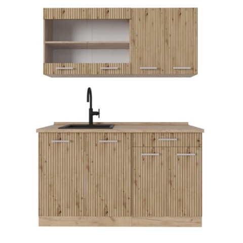 Vicco Singleküche R-Line, Artisan-Eiche/Goldkraft Eiche, 140 cm ohne Arbeitsplatte
